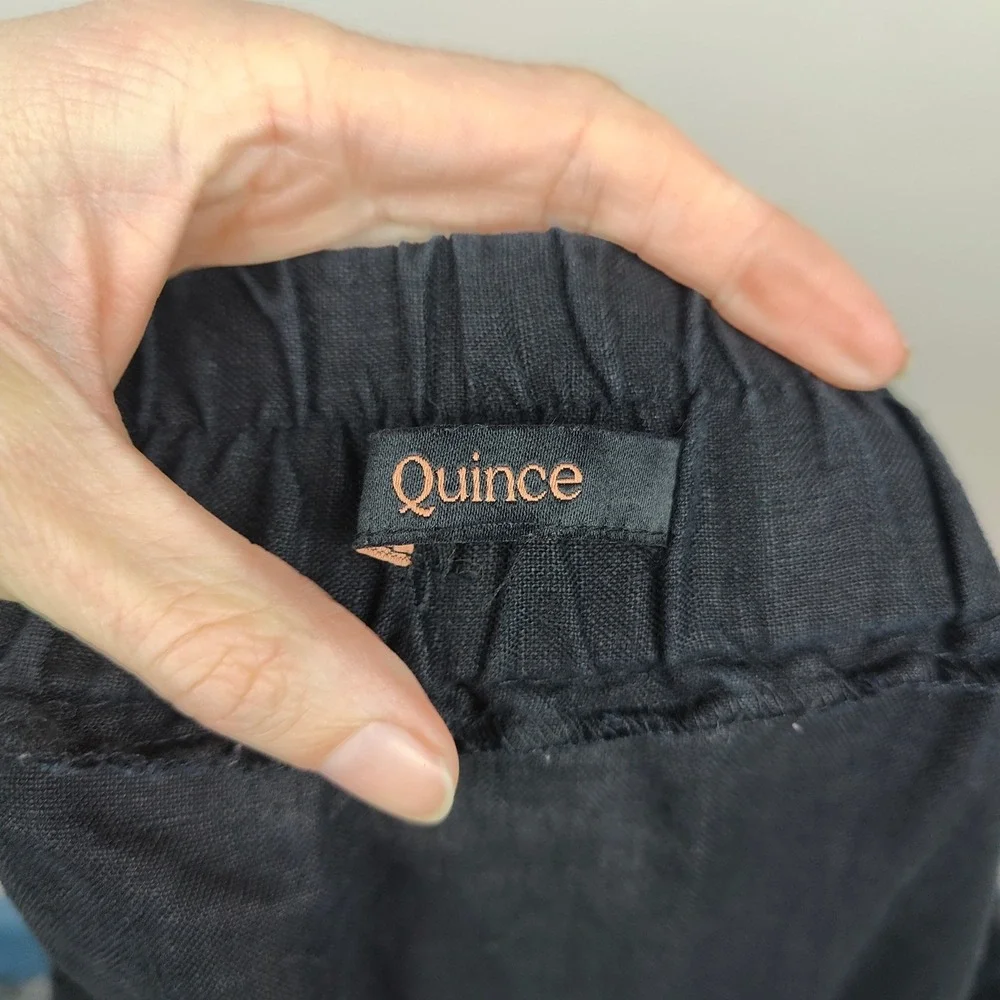 Quince 100% European Linen Maxi Skirt Womens XL Black Elastic Waist Side Slit_6